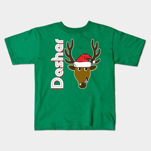 Dasher, Family Christmas Santa Anime 8+ Reindeer Tshirts Kids T-Shirt by TonTomDesignz